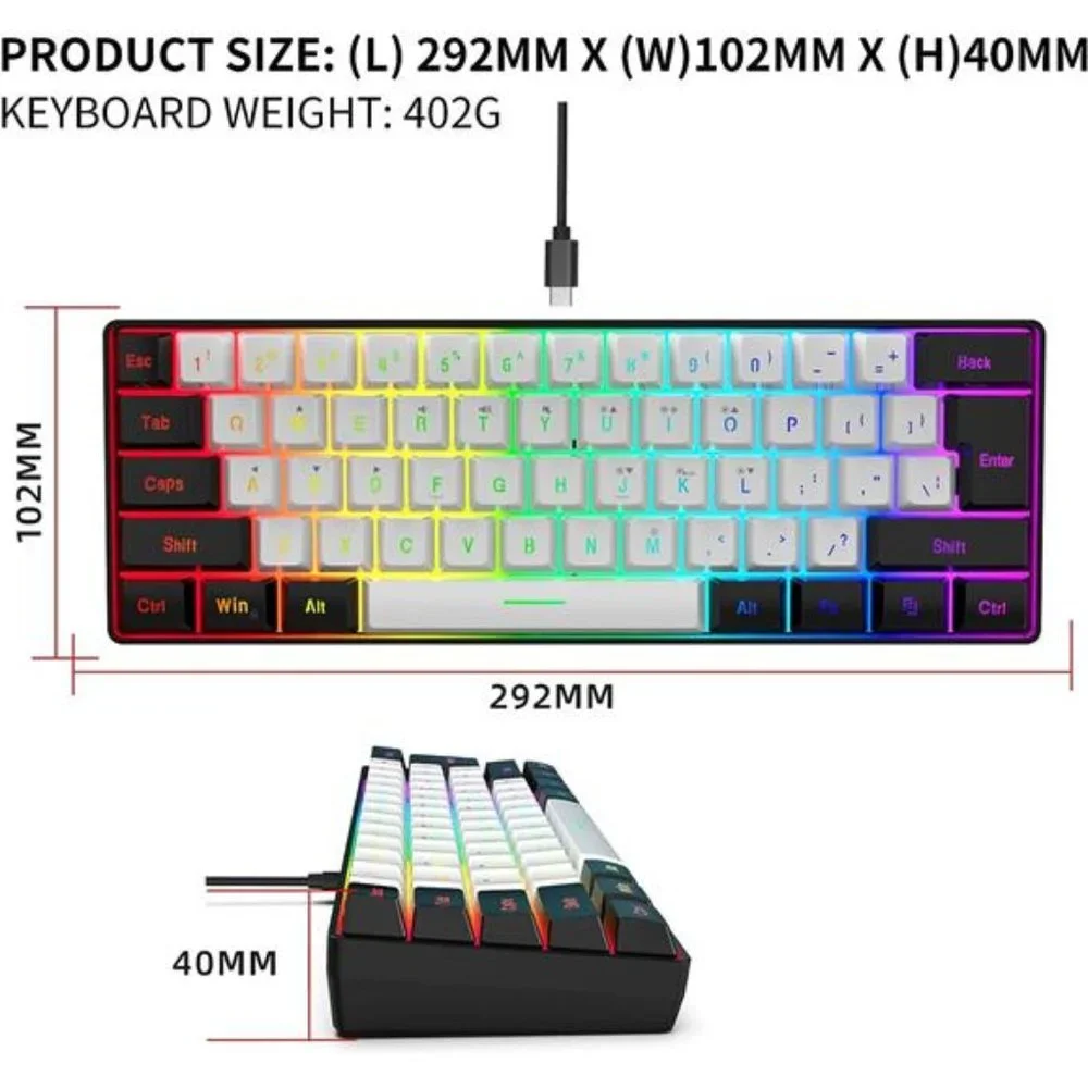 60% Wired Gaming Keyboard, RGB Backlit Ultra-Compact Mini Keyboard, Waterproof